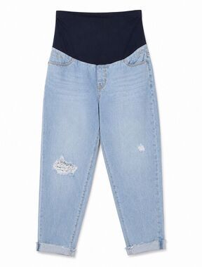 Ingrid & Isabel Maternity Light Wash Boyfriend Jeans Crossover Panel Size 8 NWT